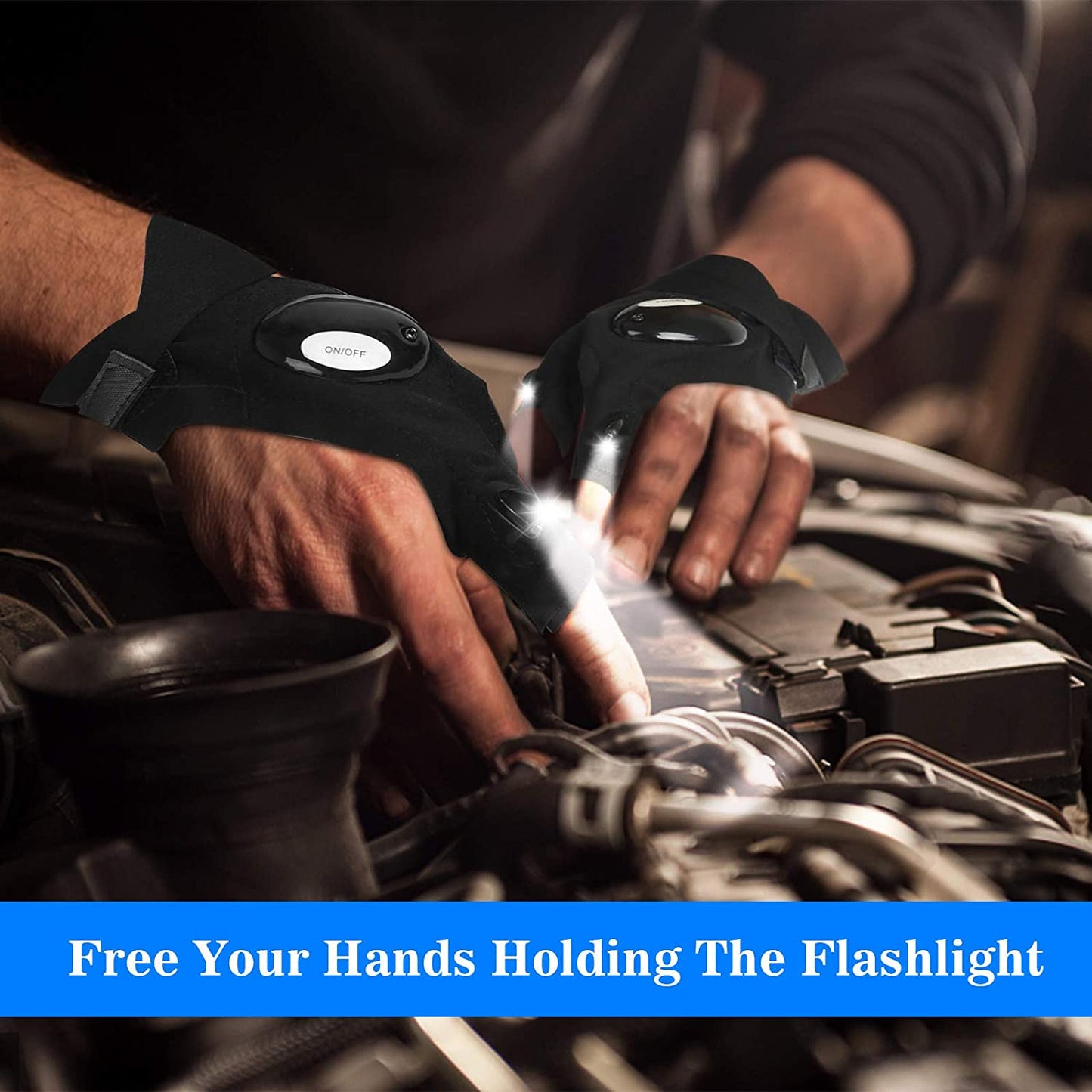 LED Flashlight Gloves, Gifts for Men Dad Him Boyfriend Husband, Cool Gadget Hands-Free Lights for Camping Fishing Repairing, Fathers Day Christmas Birthday Gift